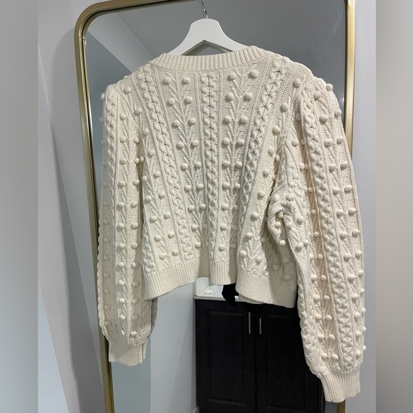 Alice + Olivia Kitty puff-sleeve cardigan cream with black bows size large - Picture 6 of 9